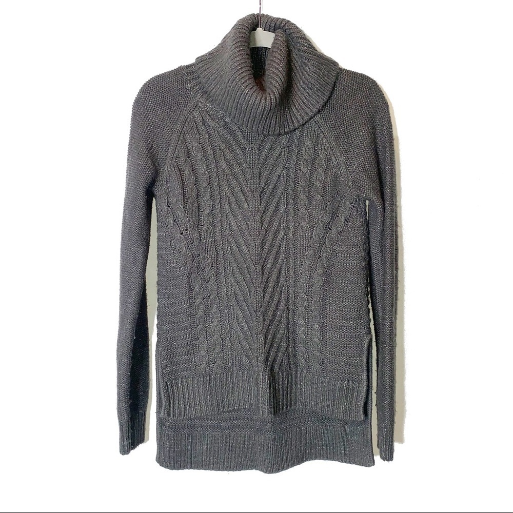 ELLE Gray Chunky Cable Turtleneck Sweater XS